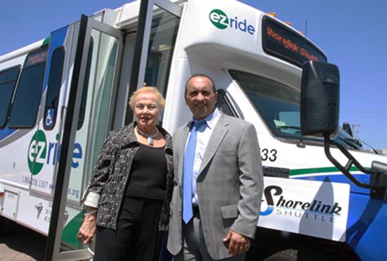 Freeholders Lillian G. Burry and Thomas A. Arnone with the new Shorelink Shuttle bus.